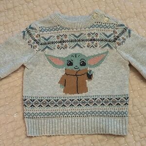 Baby Gap size 6-12 mos Baby Yoda sweater. Fair Isle style ; beige w/light colors